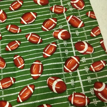 Obyčajný Bavlna Zeleným Pruhom Hnedé Americký Futbal Potlačené Tkaniny Chirstmas Textílie Patchwork Šaty Handričkou Ornament
