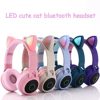 Roztomilý LED Mačka Ucho Bluetooth Bezdrôtové Slúchadlá skladacia Cosplay mačka ružová headset Gaming Headset Pre hudbu headset S Mikrofónom