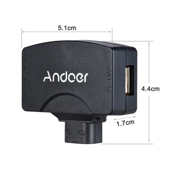 Andoer D-Poklepaním na 5V USB Adaptér Konektor pre V-Mount Videokamera, Fotoaparát Batérie pre BMCC pre iPhone iOS Android Smartphone Monitor