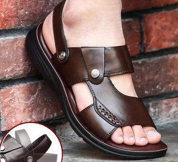 Originálne Kožené pánske Sandále Otvorené Prst Pošmyknúť Na Módne členkové Topánky Muži Mens Papuča Roman Letné Plážové Sandále Plus Veľkosť 38-44