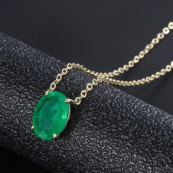 Rainbamabom Vintage Pevné Mincový Striebro Oválne Emerald Drahokam Svadobné 18K Žlté Zlato Nezávislá Náhrdelník Jemné Šperky Veľkoobchod