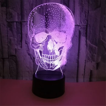 Lebka Hlavy 3D Nočné Svetlo Farebné Dotykové Diaľkové Svetlo Halloween Darček Atmosféru 3D stolná Lampa Ilúziu, Stolná Lampa Domáce Dekorácie