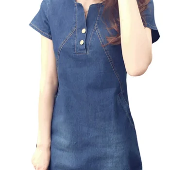 Women Sexy Spring Summer Summer Plus Size Denim Dress Casual Elegant Cowboy Solid mid-long Section Jeans Dress