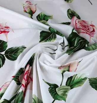 Biele ruže, kvety, digitálne tlačené sukne tkanina bavlna popelín textílie pre deti, ženy šaty DIY šitie handričkou tissus au metrov