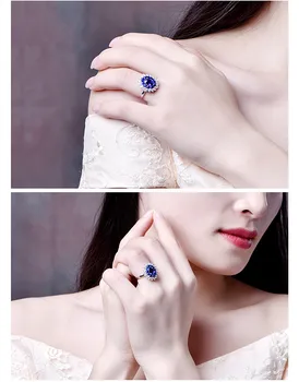 Princezná luxusné červené, modré crystal ruby, sapphire kamene, diamanty prstene pre ženy biele zlato strieborná farba šperky bijoux dary