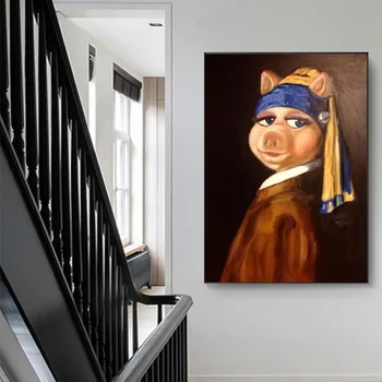 Maliarske plátno Veľké Ústa Dievča s Pearl Náušnice Legrační Zviera Umenie Plagáty a Vytlačí na Stenu Obrázok pre Obývacej Miestnosti Dekorácie
