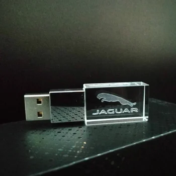 Krištáľové sklo JAGUAR Logo Disk Môžete prispôsobiť logo usb flash disk s kapacitou 8 gb 16 GB 32 GB, 64 GB LED svetlá Pamäť USB Flash Disk