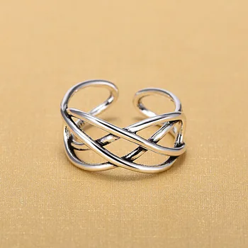925 Sterling Silver Otvoriť Prstene Pre Ženy Originálne Handmade Mincový Striebro Multi-layer Vinutia Twist Duté Prstene, Šperky