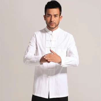 Biele pánske Bavlnené Prádlo s Dlhým rukávom Kung Fu Tričko Classic Čínsky Štýl Tang Oblečenie Veľkosti S M L XL XXL XXXL Hombre Camisa Mim
