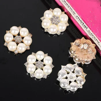 Engood 60Pcs 23 mm Kamienkami Slivky a Pearl Flower Tlačidlá pre svadobné dekorácie alebo DIY Vlasy Príslušenstvo ZJ72