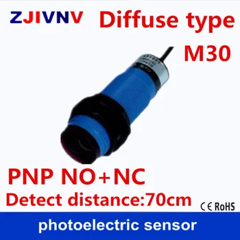 M30 plošných typ DC PNP NO+NC 4 vodiče fotoelektrický snímač fotobunky senzor prepínač normálne otvoriť a zavrieť zistiť vzdialenosť 70 cm
