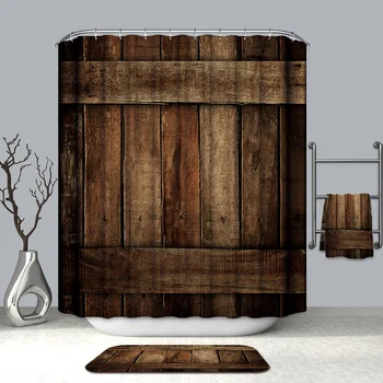 3D Tvorivé Drevené Dvere Vzor Sprchové Závesy Vintage Dreva vodovzdorná Plesniam Dôkaz Pribrala Vaňa Závesy pre Kúpeľňa
