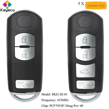 KEYECU 5 KS Smart Remote Kľúč S 3 4 Tlačidlo 433MHz 49 Čip - FOB pre Mazda (Mitsubishi Systém) 6 3 MX-5 CX-3 CX-5 CX-7 SKE13E-01