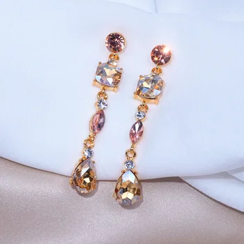 2019 Moderný Elegantný Vyhlásenie Champagne Farba Crystal Drop Náušnice Pre Ženy, Luxusné Lesklé Svadba Nevesta Visieť Earings Brincos