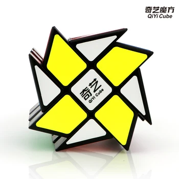 Najnovšie qiyi 3x3 veterný Mlyn Magic Cube Puzzle Mozgu Teaser Kartáčovaný Nálepky 56mm Vzdelávacie Black Kľukatých stickerless hračky pre deti