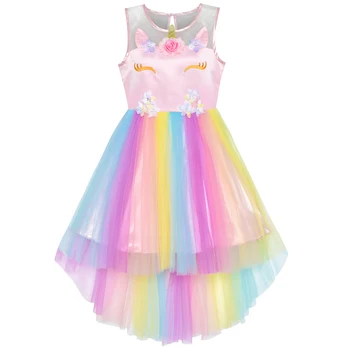 Kvetinový Dievča Šaty Sequin Disfraz Strany Unicorn Princess Tylu Rainbow Letné Šaty Lesk Kostým, Šaty Európsky Karneval
