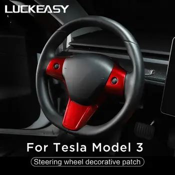 LUCKEASY volante Vozidla dekoratívne patch pre Tesla Model 3 ABS volantu, doplnky, dekoratívne rám patch červená/biela