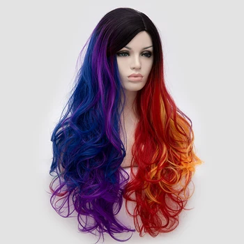 Similler Dlho Multi-Farebné Ženy Vlnité Vlasy, Syntetické Rainbow Parochne pre Cosplay Ombre Párty Parochňa s Spp Stredná Časť