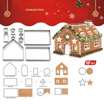 10 Dielna Sada Vianočné Cookie Cutter Gingerbread House Formy 3D Biscuit Plesne Fondant Cake Decoration Pečenie Nástroje