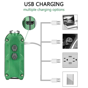 Kovové Keychain Svetlo Postavený V 500 mah Batéria, USB Nabíjateľné KeyButton mini XPG-2 Bielym Svetlom Baterky pre Outdoor Camping