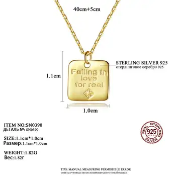 CZCITY Štvorcových List Prívesok Náhrdelník Jednoduché 925 Sterling Silver pre Ženy & Mužov 18k Zlata Farba Pár Jemné Šperky Darček SN-390