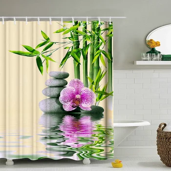 180*180 cm Zelené Rastliny, Sprchový Záves pre Kúpeľňa Nepremokavé Polyesterové Sprchový Záves Bambusu Tlač s Háčikmi Čínsky štýl