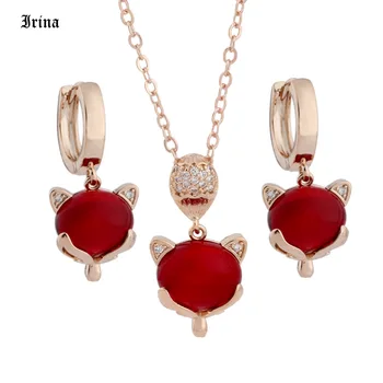 Irina Roztomilý Fox Dizajn v Tvare 585 ružové Zlato Šperky Set pre Ženy, luxusné Náušnice A Prívesok Nové Módne Šperky Najlepší Darček