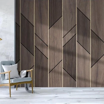 Vlastné Foto Tapety Moderné 3D Geometrické Drevené Dosky Liniek Abstraktné Tvorivosti nástenná maľba Obývacia Izba, Spálňa Abstraktných De Parede 3 D