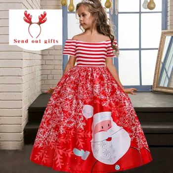 Nový Rok dievčatá Vianočné princezná Dlhé šaty Európskych a Amerických detí viaceré štýly tlače tému party šaty