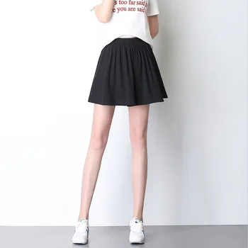 2020 dámske Letné Pevné Šifón Čierne Mini Sukne Elastický Pás Krátke Sukne Ženy Móda Bežné A-Line Plus Veľkosti 6XL 7XL Slim