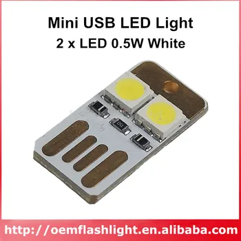 Obojstranný USB, 2 x LED dióda 0,5 W, Biela 5600K Mini USB LED Svetlo - Biele (5 ks)