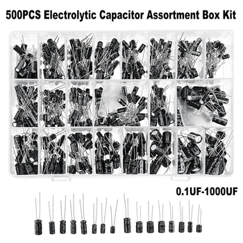 500PCS 24 Hodnôt Elektrolytické Kondenzátory Sortiment Úložný Box Auta 0.1 UF-1000UF 16V-50 Pasívne Komponenty Dodávky Hliníka
