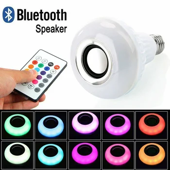 Smart E27 12W LED RGB Svetelný Bezdrôtový Bluetooth Reproduktor na Prehrávanie Hudby Audio Stmievateľné Žiarovky RGBW Lampa s Diaľkovým Controllor