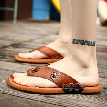 FIXSYS Letné Hot Predaj Pánske Papuče Kožené členkové Topánky Pohodlie Plážové Sandále Ručné Man Flip Flops Vonkajšie Vnútorné Papuče