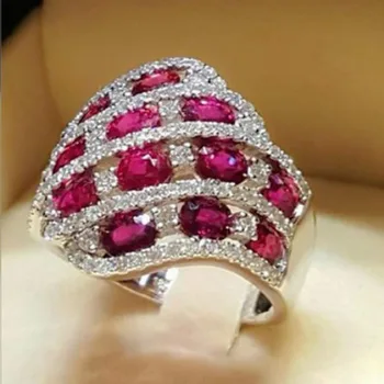 Multi-layer Svadobné Crystal Tmavo Modrý Kameň Krúžky Luxusné Šperky Vinutia Rose Červené Zirkón Drahokamu Zásnubné Prstene Z3T313