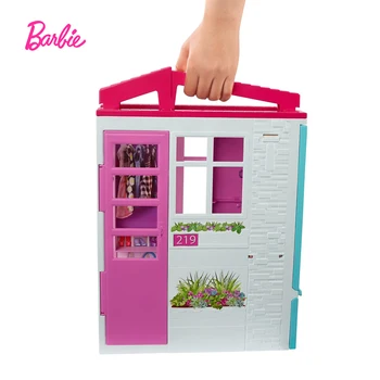 Barbie Dom Prenosné 1-Príbeh Playset domček pre bábiky s Bazénom a Príslušenstvo Interaktívne Bábiky Hračky Dovolenku Dar FXG55