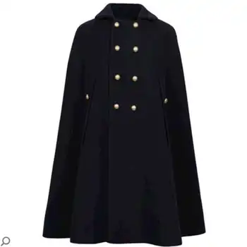 Capa de lana de talla grande 2XL para mujer, abrigo de lana de media manga con doble botonadura, Otoño Invierno 2021