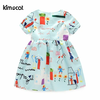 Kimocat Dievčatá v lete kolo golier kreslených princezná šaty mäkké krátky rukáv vestido infantil roupas infantis menina kid' šaty