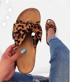 Zadarmo poslať leopard luk flip flop 2019 ženy, ploché dno dámske plážové topánky vonkajšie módne wild papuče
