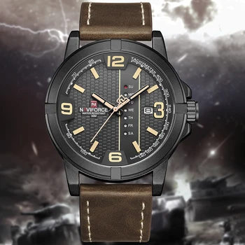 2020 Luxusné Značky NAVIFORCE Dátum Týždeň Quartz Hodinky Mužov Bežné Vojenské Športové Kožené náramkové hodinky Muž Relogio Masculino Hodiny