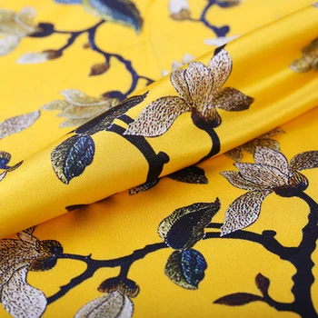 žiarivo žlté kvetinový tlač skutočné prírodné hodvábne tkaniny