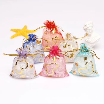 50pcs Puzdro Krásne Obdĺžnik Šperky Candy Tašky Vianočné Organza Darčekové Tašky Srdce Dizajn Organza Šnúrkou