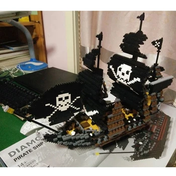YZ Titanic Caribbean Pirate Plachtenie Black Pearl Loď Loď 3D Model Mini Diamond Kvádre, Tehly, Budova Hračka pre Deti, žiadne okno