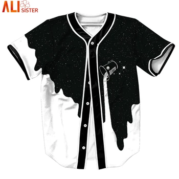 Alisister Čierna Biela Baseball Tričko Lete Mužov Košieľka Jersey Hip Hop Oblečenie Muži Ženy Gombíky Košele Streetwear Muž Topy