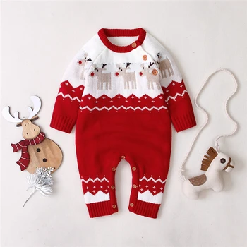 2020 Nové Zimné Vianočné 0-18 M Novonarodené Dieťa, Chlapec, Dievča, Pletené Elk Vzor Romper Dlhý Rukáv Batoľa Detská Vianočné Oblečenie, Oblečenie