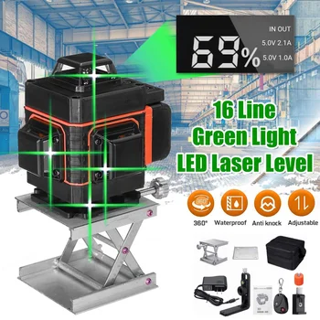 16 Riadkov 3D Laserové Úroveň Hladiny Auto Samostatne Vyrovnanie 360 Rotačné Opatrenie Horizontálne Vertikálne Kríž LED Displej Silný Zelený Laser