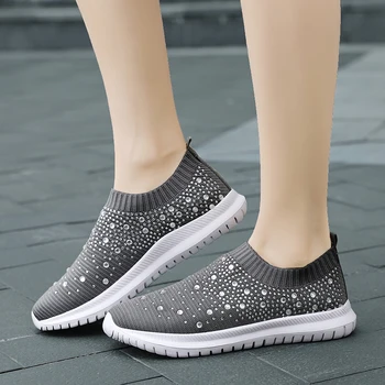 Dámske Bytov Tenisky Crystal Fashion Bling Topánky Bežné Pošmyknúť na Ponožka Školiteľov Letá Ženy Vulcanize Topánky Zapatillas Mujer