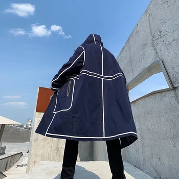 2020 zimné vlnené kabát kórejská verzia voľné mužov dlhej časti windbreaker mužskej mládeže bunda trend Japonsko Štýl Prekladané hip hop