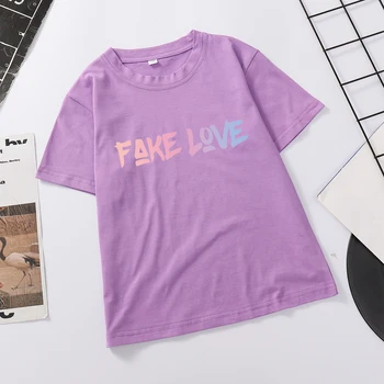 Bangtan Chlapci FALOŠNÁ LÁSKA T-Shirts Letné Baby Dievčatá Krátky Rukáv Bavlna Topy Deti Bežné kórejský Kpop List Tlač Deti Oblečenie