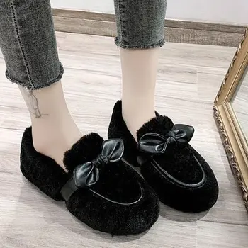 Lenivý chlpaté topánky ženy 2019 jeseň a v zime bavlna topánky hrubé-soled platforma topánky plus velvet teplé plochý plochý čiapočku topánky